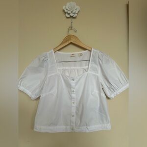 Levi's White Puff Sleeve Button-Front Top